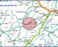 Mapa do trecho da PR-323 que será atendido com obra de duplicação