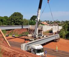 Lançamento de vigas do viaduto de Iporã