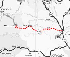 Mapa do trecho da PR-239 sendo pavimentado