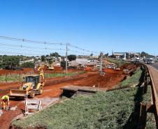 Andamento das obras no trevo Cataratas, em Cascavel