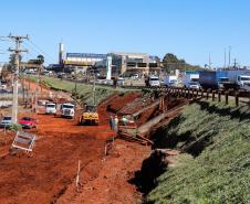 Andamento das obras no trevo Cataratas, em Cascavel