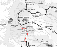 Mapa da Rodovia PR-495, entre Missal e Esquina Céu Azul