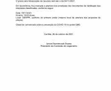 Aviso com resultado das propostas de preços