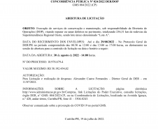 Aviso publicado em diário oficial