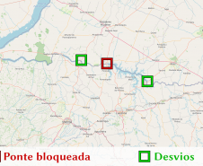 Mapa com bloqueio e desvios sugeridos