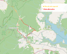 Mapa indicando a ponte e desvio