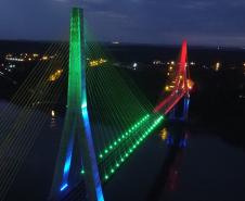 Teste da iluminação cênica da Ponte da Integração Brasil - Paraguai