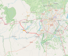 Mapa indicando a ponte sobre o Rio Verde, na PR-423, limite entre Campo Largo e Araucária