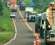 Obra de manutenção da ponte sobre o Rio Xambrê, na PR-490, em Iporã