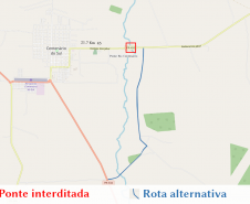 Mapa indicando o bloqueio e rota alternativa