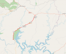 Mapa indicando o trecho da PRC-158 entre Laranjeiras do Sul e Rio Bonito do Iguaçu