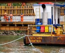 Obras da ponte de Guaratuba em outubro de 2024