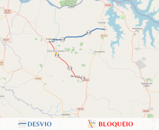 Mapa indicando localização da ponte e sugestão de desvio
