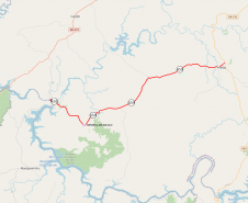 Mapa indicando trecho da PR-459 entre Pinhão e Reserva do Iguaçu