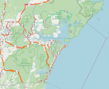 Mapa centralizado na malha rodoviária do Litoral