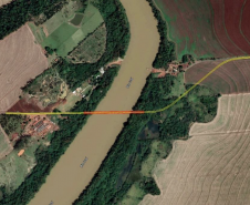 Mapa indicando geometria da ponte e acessos