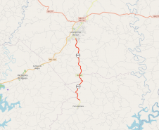 Mapa indicando trecho da PR-565 entre Laranjeiras do Sul e Porto Barreiro