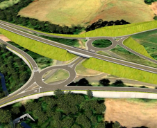 Maquete digital do viaduto no entroncamento entre a PRC-487 e a PR-460