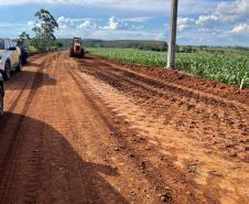 Obra de pavimentação da estrada entre Ramilândia e Santa Helena