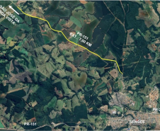 Mapa de trecho da PR-151 entre Sengés e São José da Boa Vista