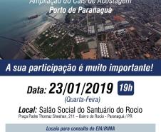 A Administração dos Portos de Paranaguá e Antonina (Appa) realiza no próximo dia 23, às 19h, a audiência pública para apresentação do projeto de ampliação do cais de acostagem do Porto de Paranaguá.  -  Paranaguá, 07/01/2019  - Foto: Divulgação APPA