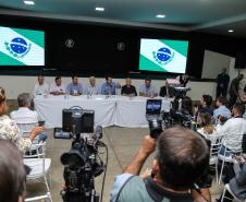 O governador Carlos Massa Ratinho Junior  participa de coletiva na Expolondrina nesta quarta-feira (10).  Londrina, 10/04/2019 -  Foto: Geraldo Bubniak/ANPr