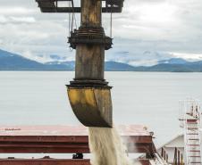 O Porto de Paranaguá registrou nova movimentação recorde. Desta vez, no embarque de açúcar a granel pelo berço 204. Um único navio - o Caravos Glory, das Ilhas Marschall (Oceania) - levará uma carga de 58.175 toneladas para o Oriente Médio. A média dos carregamentos no local geralmente fica entre 40 e 45 mil toneladas.  -  Paranaguá, 03/06/2019  -  Foto: Cláudio Neves/APPA
