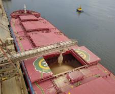 O Porto de Paranaguá vai movimentar nesta semana a maior quantidade de grãos para exportação da história. O navio chinês Lan Hua Hai chega nesta segunda-feira (27) no porto paranaense e vai receber 90 mil toneladas de farelo de soja ? o equivalente a cerca de 2,5 mil carretas carregadas. A previsão é que a operação dure quatro dias.  -  Paranaguá, 28/05/2019  -  Foto: José Fernando Ogura/ANPr