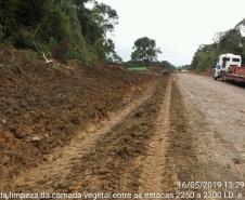 Obras na rodovia que liga Irati a São Mateus do Sul começaram em março e devem ser finalizadas até novembro de 2020. A primeira fase da obra está em andamento desde março, com os serviços de remoção da camada vegetal, drenagem, terraplanagem, construção de bueiros e galerias e implantação de pedreiras e usinas nas proximidades de Irati.  -  Irati, 25/06/2019  -  Foto: Divulgação DER