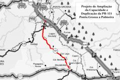 Mapa com trecho da PR-151 que será ampliado