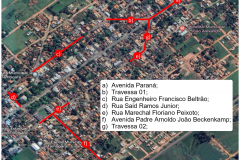 Mapa indicando os trechos que serão atendidos em Tamboara