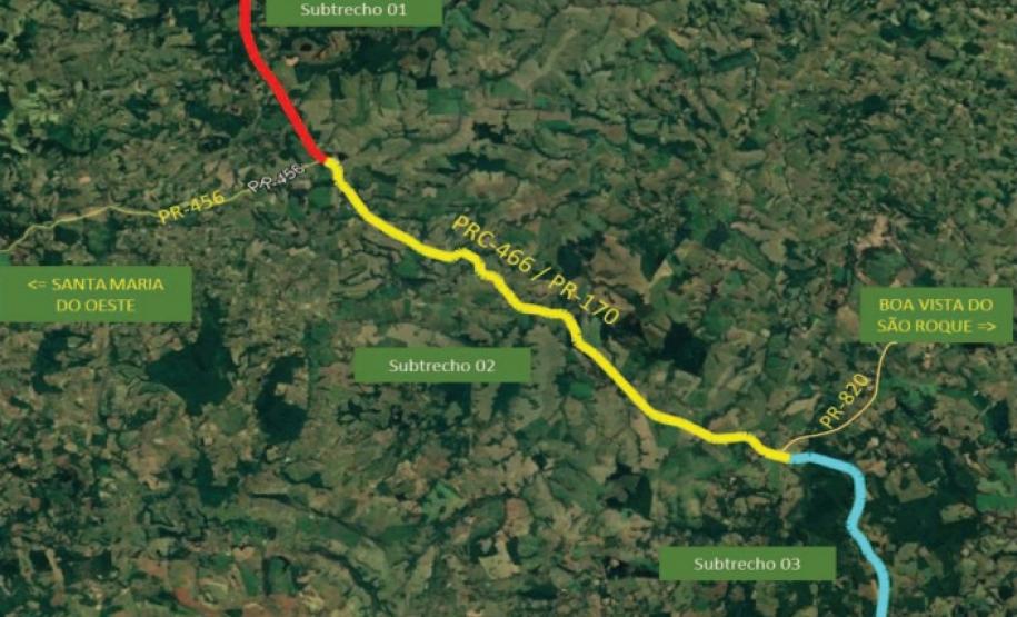 Mapa detalhando os trechos que receberão obras