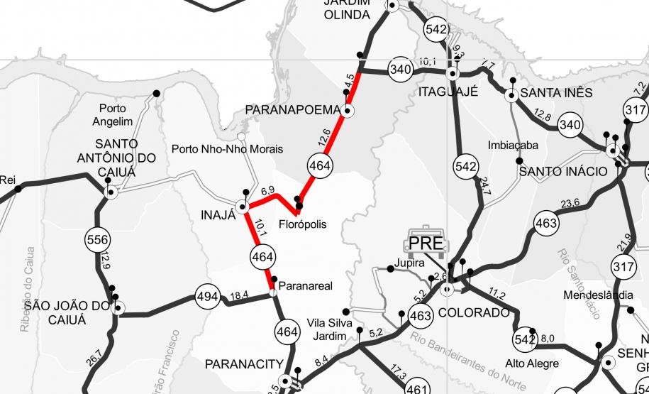 Mapa de trecho da PR-464