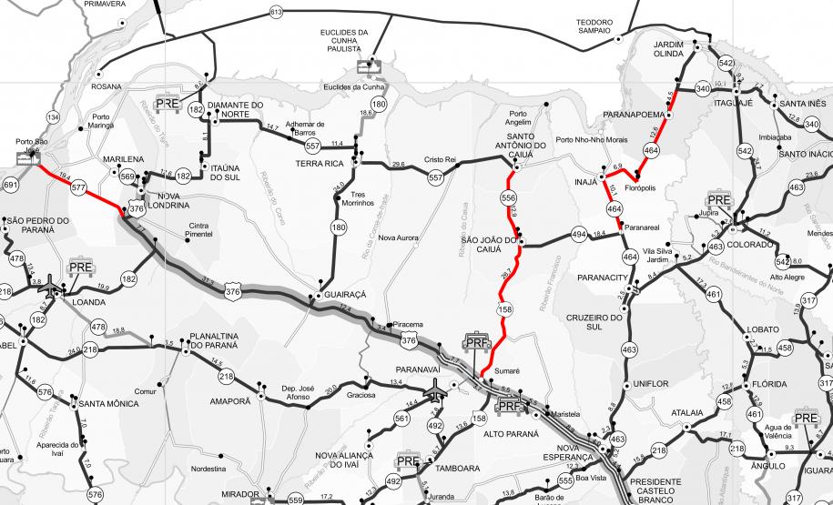 Mapa com todos os trechos mencionados na matéria