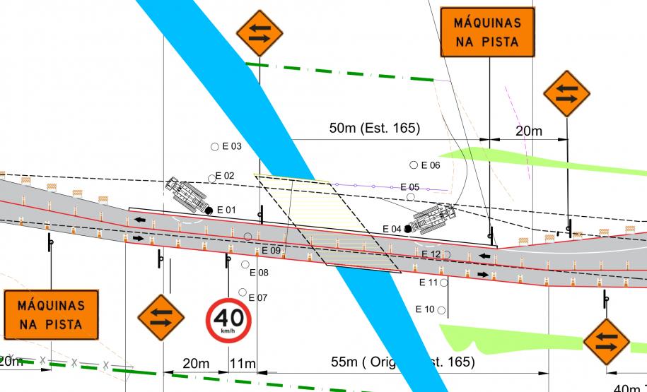 Trecho do projeto de sinalização da obra de colocação das estacas da ponte esquerda