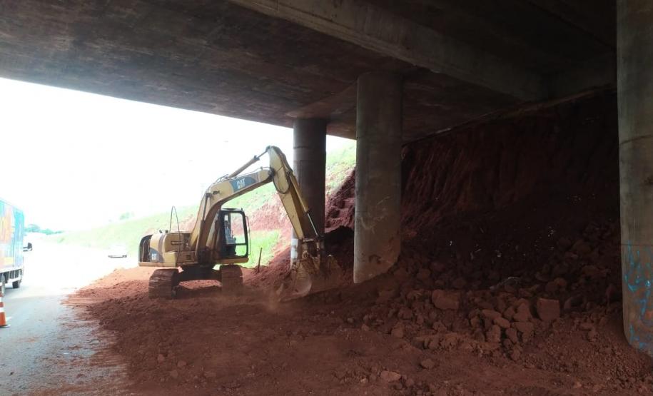 Obra de contenção dos taludes do viaduto sob a Avenida Barão do Rio Branco, em Cascavel