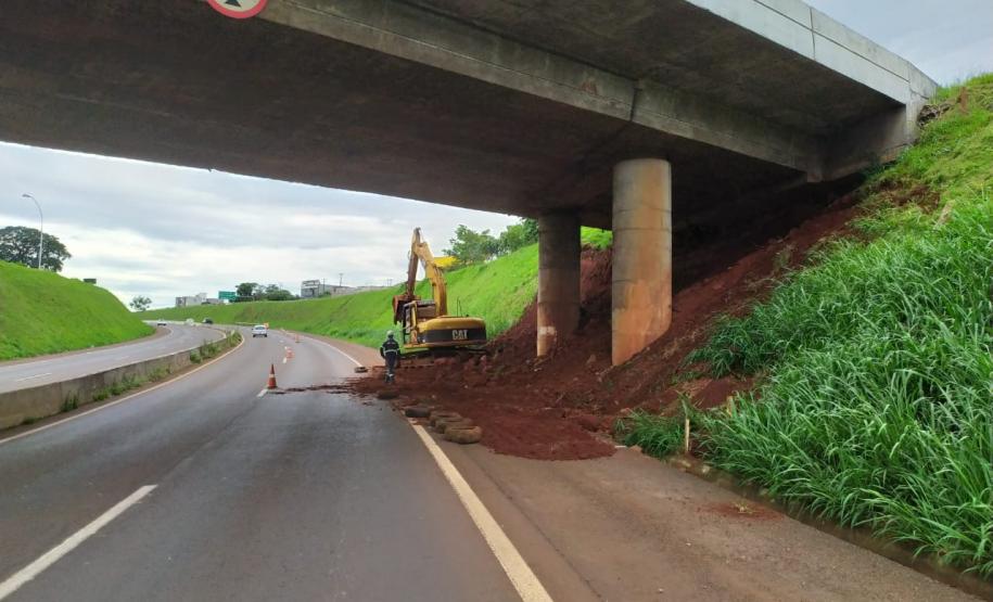 Obra de contenção dos taludes do viaduto sob a Avenida Barão do Rio Branco, em Cascavel