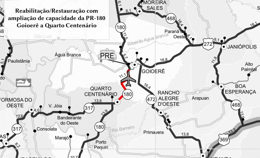 Mapa de trechos que receberão projetos