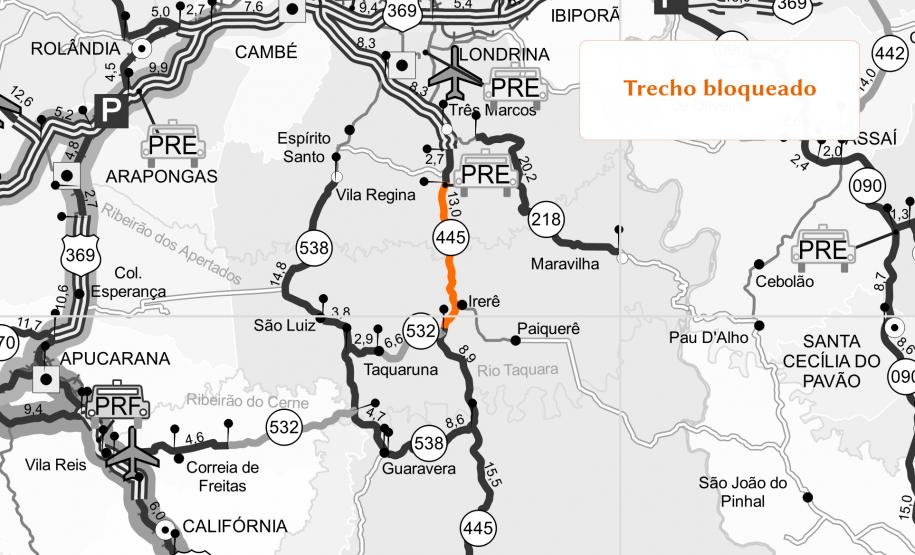 Mapa do trecho bloqueado