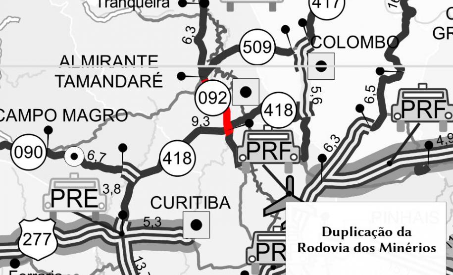 Mapa das obras de Duplicação da Rodovia dos Minérios