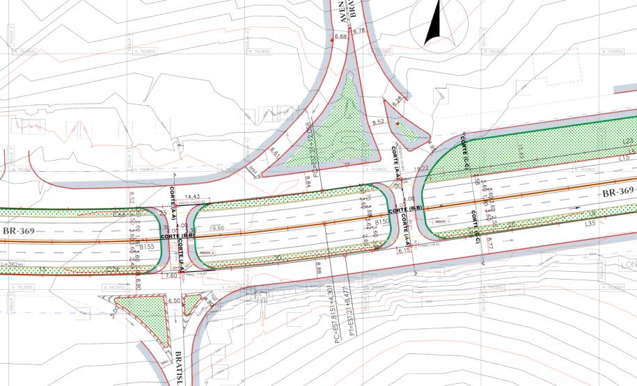 Anteprojeto geométrico da trincheira e dois viadutos