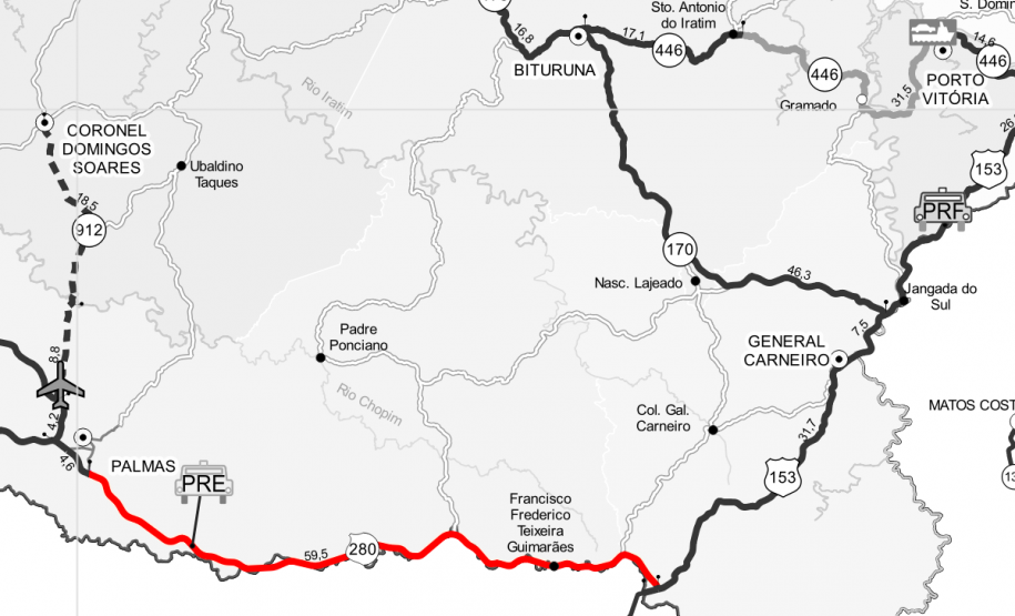 Mapa do trecho que receberá a obra