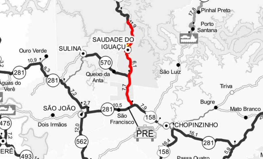 Mapa do trecho sendo atendido