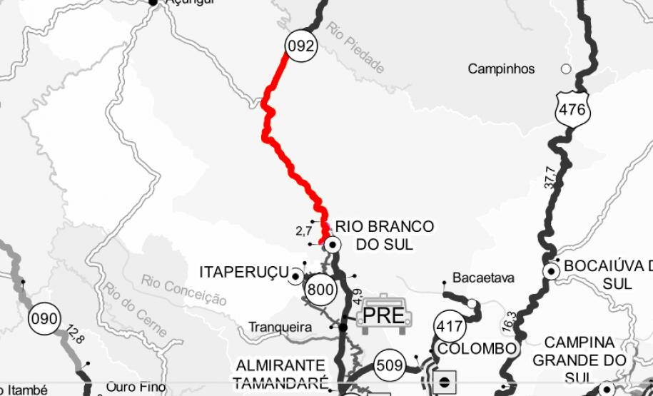 Trecho da PR-092 entre Rio Branco do Sul e ponte do Rio Piedade