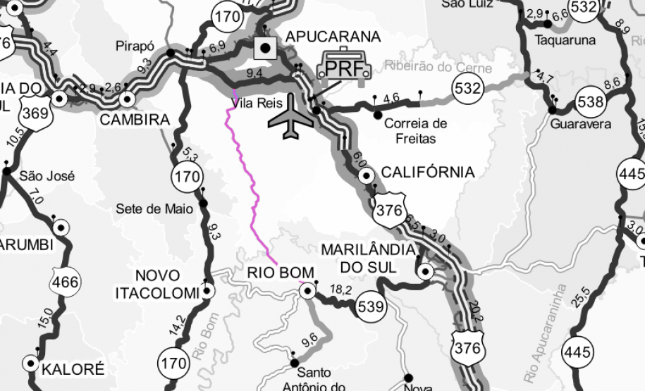 Mapa da linha Apucarana - Rio Bom