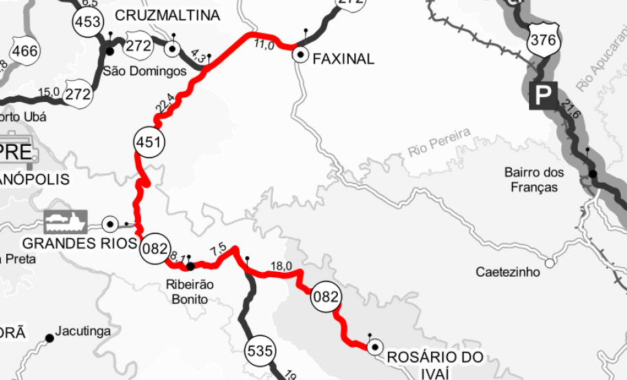 Mapa da linha Faxinal - Rosário do Ivaí