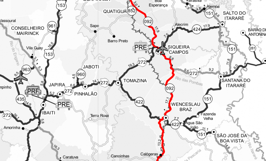 Mapa do trecho que receberá as terceiras faixas