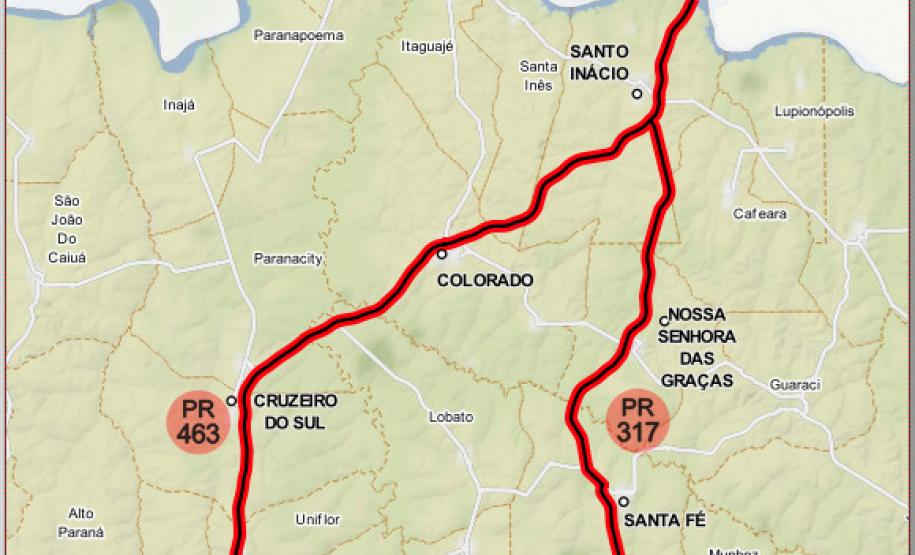 Mapa da restauração e ampliação do Eixo Y da região Noroeste