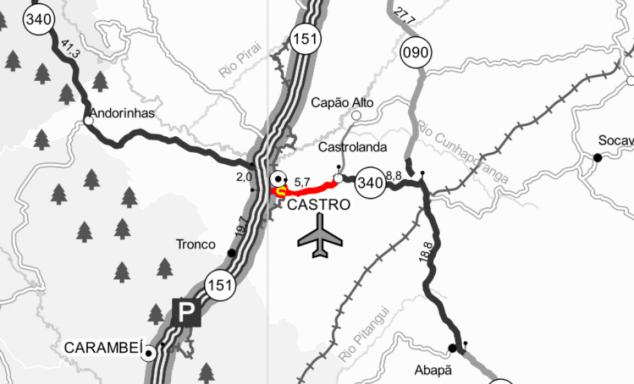 Trecho da PR-340, em Castro, após serviços de conservação