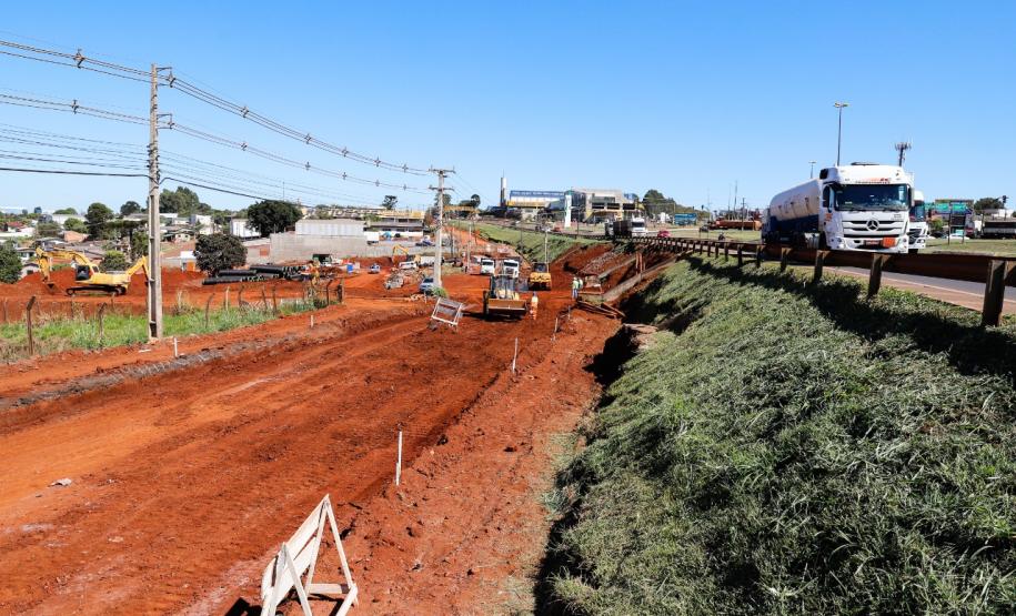 Andamento das obras no trevo Cataratas, em Cascavel